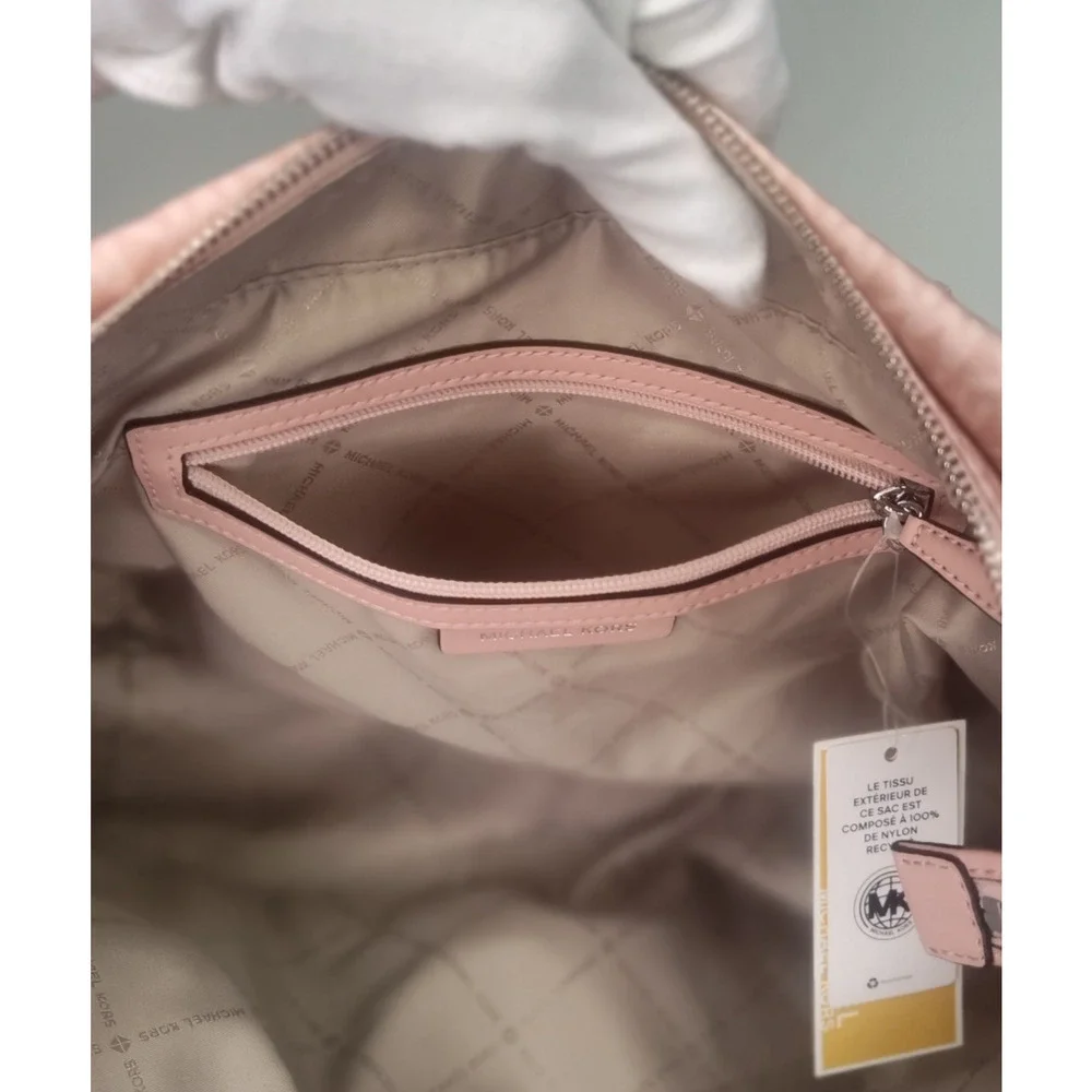 Michael Kors Georgia MK Logo Nylon & Leather Zip Top Tote Bag-Smokey Rose-NWT